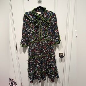 Mikael Aghal Black Floral Dress with Green Accents